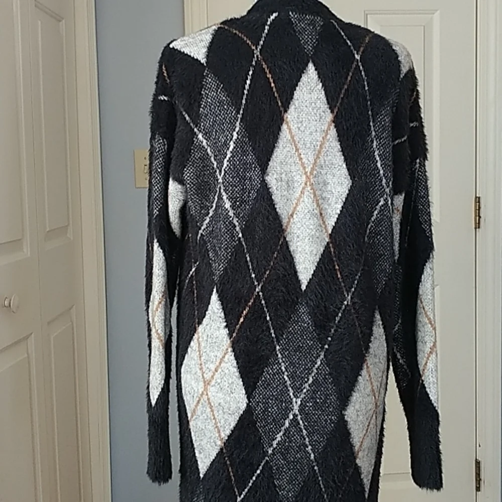 Marled Argyle Grey/Black Sweater Coat Jacket sz S